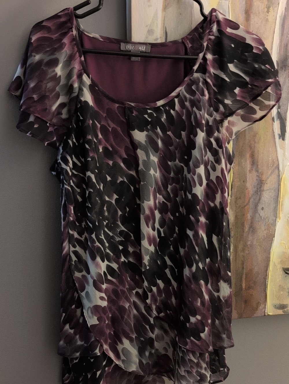 Roz & Ali Purple and Black Layered Chiffon Blouse
